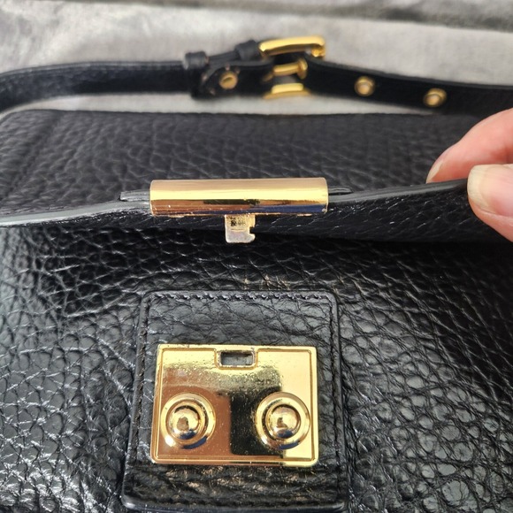 Pure Collection Crossbody Bag Black Pebbled Leather Small Adjustable Strap Latch - Picture 6 of 14